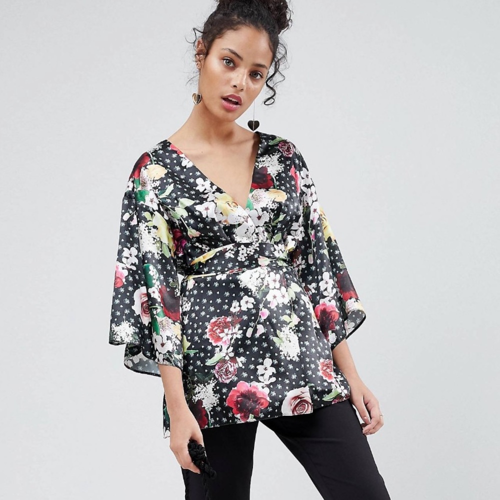 ASOS Kimono Wrap Top in Digi Floral